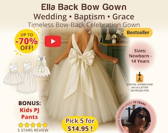 Flower Girl Dress Sewing Pattern, Back Bow Toddler Gown, DIY Baptism Dress,  Birthday Dress, Graduation Dress PDF, Easter Christening Dress