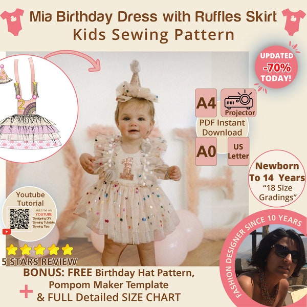 Birthday Dress with Ruffles Skirt for Girls Sewing Pattern Tiered Skirt Dress PDF Pattern Kids Sewing Pattern Tulle Princess Dress Pattern