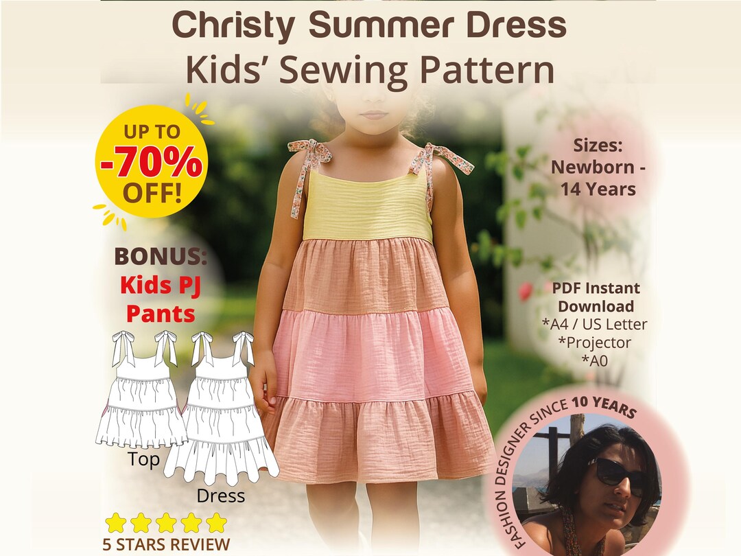 Tie Shoulder Tiered Dress PDF Sewing Pattern: Girls' Sundress (sizes NB ...