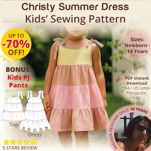 Tie Shoulder Tiered Dress PDF Sewing Pattern for Kids Toddler Summer Dress Baby Girl Dress Pattern Easy Fun Sundress DIY