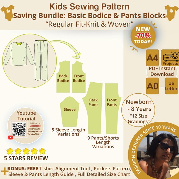 Saving Bundle: Kid Basic Bodice Block with Sleeves & Basic Pants Block with Regular fit ,Child Sewing Pattern,  Toddler Sewing Template