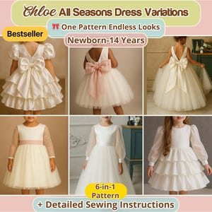 Flower Girl Dress Sewing Pattern Bundle Birthday Party Gown Christening Special Occasion Pdf Kids Back Bow Classic Sleeve Princess Dress