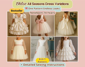 Flower Girl Dress Sewing Pattern Bundle Birthday Party Gown Christening Special Occasion Pdf Kids Back Bow Classic Sleeve Princess Dress