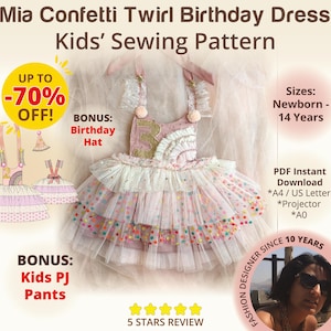 Geburtstagskleid Kinder Schnittmuster Mit Rüschenrock Tüll Partykleid Schnittmuster Fee Prinzessin Wunderliches Kleid PDF Geburtstagshut