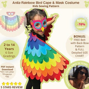 Bird Costume Wings Pattern Felt Wings PDF Sewing Pattern Playtime Pattern Owl Wings Pattern, día de los muertos, Playtime PDF Fun Costume