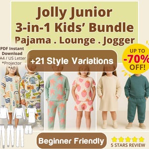 Kids Pajama Sewing Pattern Lounge Set PDF Jogger Set Raglan Sleeve Neckband Hoodie Pants Shorts Easy Baby Toddler Child Pattern