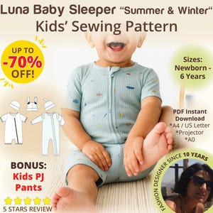 Baby Sleeper Pattern with Zipper | Newborn Summer Onesie Sewing Pattern | Footless Winter Pajamas Pattern, Romper for Boys, Beanies