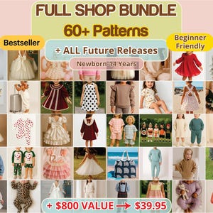 Kids Sewing Pattern Bundle PDF – Full Shop Access, Baby Toddler Birthday Holiday Pajamas Dresses Rompers Basics Sewing Patterns, Size NB–14Y