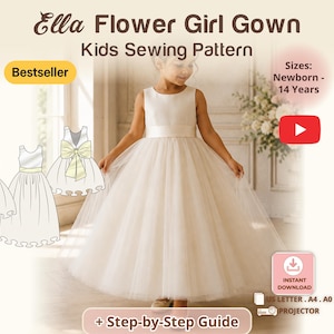 Back Bow Flower Girl Dress Girls Sewing Pattern Elegant Baptism Gown Diy Wedding Outfit Digital Download Pdf Tutorial Kids Celebration Dress
