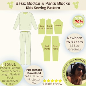 Saving Bundle: Kid Basic Bodice Block Sloper and Basic Pants Basic Block Sewing Pattern Basic sewing block set Custom fit sloper for kids