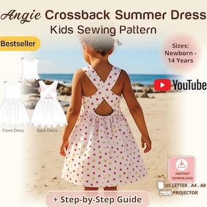 Cross-Back Dress Girls Pinafore PDF Sewing Pattern Girls Summer Dress Pattern Wrap Top Criss Cross Blouse Backless Dress Kids Japanese Apron