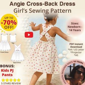 Cross-Back Dress Girls Pinafore PDF Sewing Pattern Girls Summer Dress Pattern Wrap Top Criss Cross Blouse Backless Dress Kids Japanese Apron