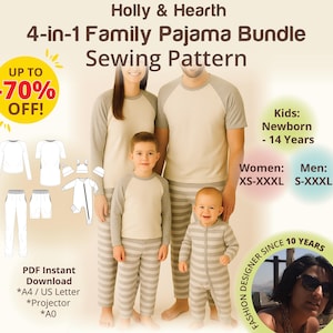 Familien Pyjama Bundle passende Urlaubs Pyjamas Schnittmuster PDF Baby Kinder Damen Männer Weihnachten Lounge Set Urlaub Pjs Anfänger freundlich PDF