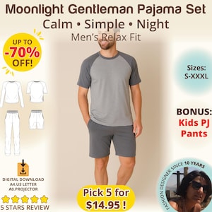 Herren Pyjama Schnittmuster, Raglan Ärmel Nachtwäsche Set, Shorts oder Hosen, Relaxed Fit Nachtwäsche