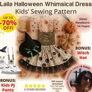 Halloween Dress Toddler Kids Sewing Pattern Birthday Girls Diy Pdf Digital Download Witch Hat, Spooky Costume Outfit Beginner Dress Pattern