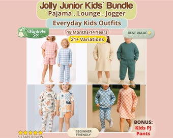 Kids Christmas Pajama Sewing Pattern Baby Toddler Lounge Set PDF Hoodie Jogger Pullover Top Shorts Pants Unisex PJs DIY Knit Beginner