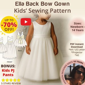 Taufkleid Schnittmuster Für Geburtstag Erstkommunion PDF Kleid Baby Mädchen Taufe Tüll Rücken Schleife Ballkleid Kleinkind Kleid Schnittmuster DIY