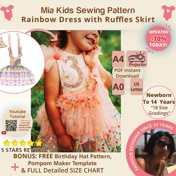 First Birthday Dress Sewing Pattern for Kids Tiered dress for Girls dress pattern toddler Sewing pattern tulle tutu princess dress pattern