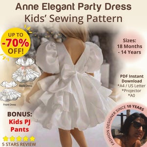 Kids Birthday Party Dress Sewing Pattern Baby Shower Outfit Toddler Baptism Party Dress PDF Elegant Bridesmaid Dress Ruffle Tiered Dress