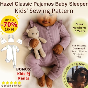 Baby Strampler Schlafanzug mit Reißverschluss Schnittmuster mit Bündchen Newborn Zipped Onesie Schnittmuster mit Rüschen Kleinkind Sleeper Footless Mütze
