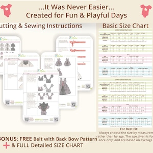 It was Never Easier, Basic Size chart to enable choosing the right size that best fit your child. Table for Fabric meterage or yardage as well as notions required. Step by Step Sewing instructions.Mockup or sample is always recommended