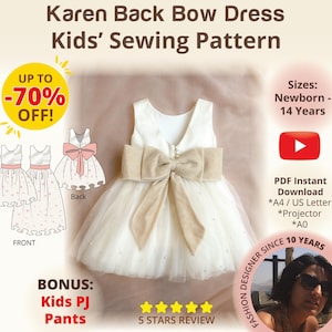 Bridesmaid Dress with Back Bow Kids Sewing Pattern, 1st Birthday Dress, Baby Easter, Tulle Flower Girl Proposal Dress Toddler, Baptism Dress