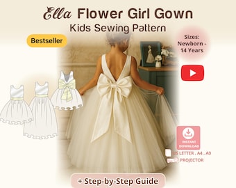Flower Girl Dress Sewing Pattern, Back Bow Toddler Gown, DIY Baptism Dress, Birthday Dress, Graduation Dress PDF, Easter Christening Dress