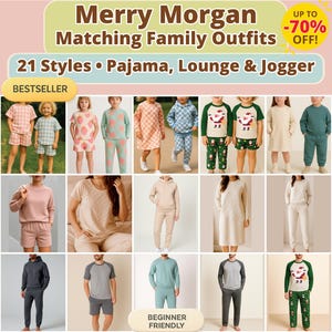 Family Pajamas Pdf Sewing Pattern Bundle For Kids Women Men, Christmas Holiday Winter Festive Matching Jogger And Lounge Outfits PDF Pattern