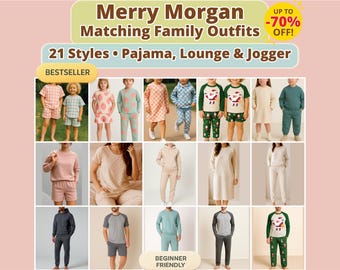 Family Pajamas Pdf Sewing Pattern Bundle For Kids Women Men, Christmas Holiday Winter Festive Matching Jogger And Lounge Outfits PDF Pattern