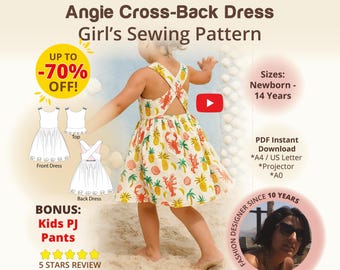Pinafore Dress Girls Sewing Pattern Toddler Cross-back Digital Download Summer Birthday Outfit Diy Pdf Handmade Apron Dress Pattern