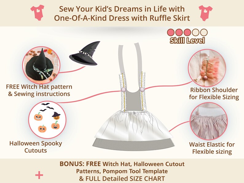 Halloween Costume Dress Whimsical Costume Witch Hat Kids Sewing Pattern