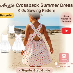 Cross-Back Dress Girls Pinafore PDF Sewing Pattern Girls Summer Dress Pattern Wrap Top Criss Cross Blouse Backless Dress Kids Japanese Apron