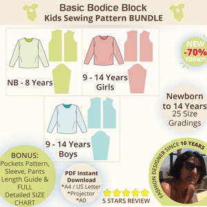 Saving Bundle Kids Basic Bodice Block kids sewing pattern, Children Top Sloper PDF, DIY Toddler Dress, Infant Basic Sloper Pattern Sewing