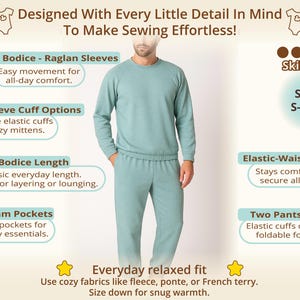 Mens lounge set included in a sewing pattern bundle with clean relaxed silhouette, designed for practical everyday comfort and ideal for planning multiple sewing projects for the whole family