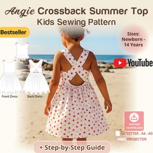 Cross-Back Dress Girls Pinafore PDF Sewing Pattern Girls Summer Dress Pattern Wrap Top Criss Cross Blouse Backless Dress Kids Japanese Apron