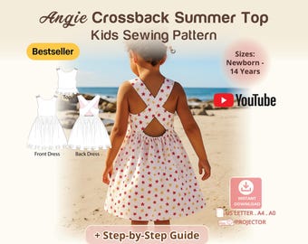 Cross-Back Dress Girls Pinafore PDF Sewing Pattern Girls Summer Dress Pattern Wrap Top Criss Cross Blouse Backless Dress Kids Japanese Apron