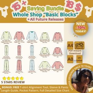Whole Shop Bundle Basic Blocks for Kids Sewing Patterns , Basic Bodice Sloper, Pants Sloper, Kimono, Raglan Sleeve Top, Kids Trousers Sloper