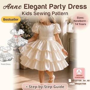 Kids Birthday Party Dress Sewing Pattern Girl Baptism Outfit Christening Gown PDF Elegant Bridesmaid Dress Ruffle Tiered Graduation Dress