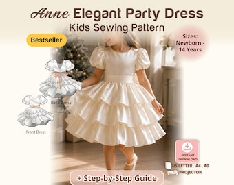 Kids Birthday Party Dress Sewing Pattern Girl Baptism Outfit Christening Gown PDF Elegant Bridesmaid Dress Ruffle Tiered Graduation Dress