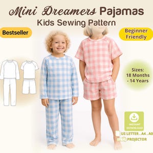 Kids Pajama Sewing Pattern, Classic Lounge Set with Pockets PDF Pattern, Easy Toddler Sleepwear, Nightwear Set Raglan Top, Shorts Or Pants