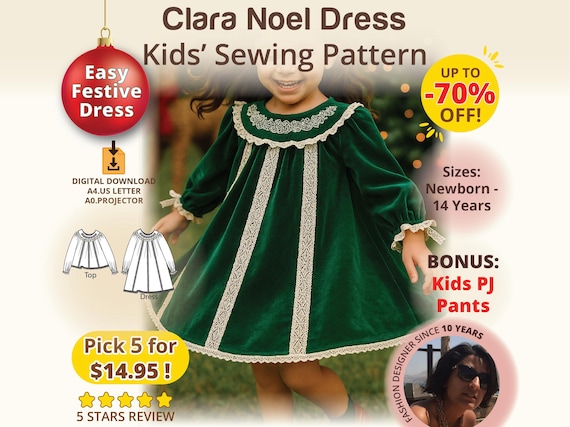 Girls Winter Dress Sewing Pattern Yoke Dress Bishop Sleeve Lace Toddler Holiday  Dress Pdf Top & Dress Pattern Festive Baby Pattern Christmas