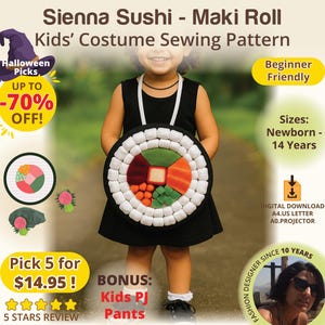 Kids Sushi Costume Sewing Pattern PDF, DIY Halloween Food Costume for Kids, Easy Dress-Up Sushi Roll Pattern, Japanese Sushi Outfit DIY