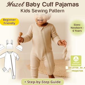 pyjama voor babyromper met rits naaipatroon met manchetten, pasgeboren romperpatroon met rits en ruches | Peuterslaper zonder voeten | Muts