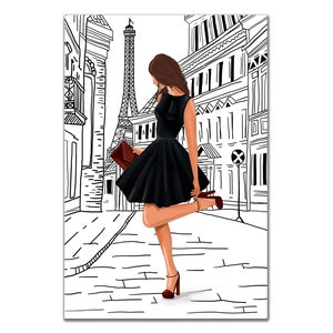 Intalence Art Glamour Fashion Woman Paris Wall Decor - 8x10in UNFRAMED Art Print - Girl in France Eiffel Tower Modern Home Office Decoration
