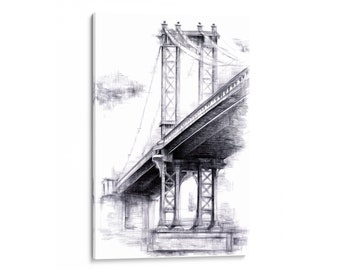 Intalence Art Unique Manhattan Bridge Wall Art Premium NYC Canvas Art Print, Modern Home and Office Decoration, Black and White Easy to Hang