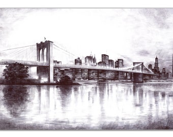 Intalence Art New York City Brooklyn Bridge Wall Decor - 8x10in UNFRAMED Art Print - Modern NYC Wall Art Black and White for Home & Office
