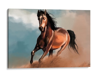 Intalence Art Running Brown Horse Wall Art Decor, Modern Horse Galloping Canvas Print. Living Room, Bedroom Poster Decoration. Easy to Hang.