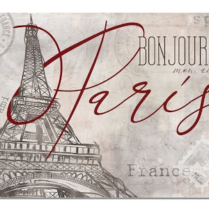Intalence Art Paris Eiffel Tower Vintage Wall Art Decor - 8x10in UNFRAMED Art Print - Bonjour Travel Landmark Gift, Home Office Decoration.