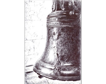 INTALENCE ARTLiberty Bell Philadelphia Wall Decor 8x10in - UNFRAMED Art Print - American Symbol Wall Art Black and White Home Office Poster