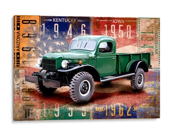 INTALENCE ART Classic Dodge Pickup Truck Wall Art Decor, Retro Power Wagon Canvas Print. Living Room Mancave Poster Decoration. Easy to Hang